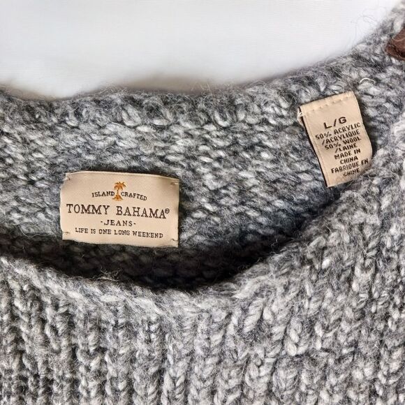 TOMMY BAHAMA Wool Blend Sweater Warm Cozy Winter Chunky Gray Women's Size Large - Picture 3 of 9